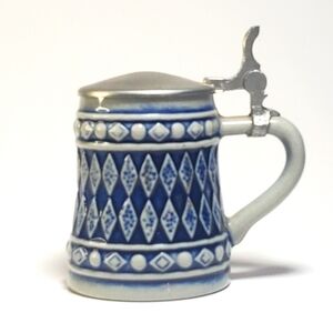 GERZ German Miniture Beer Stein With Pewter Hinge Lid and Bavarian Pattern